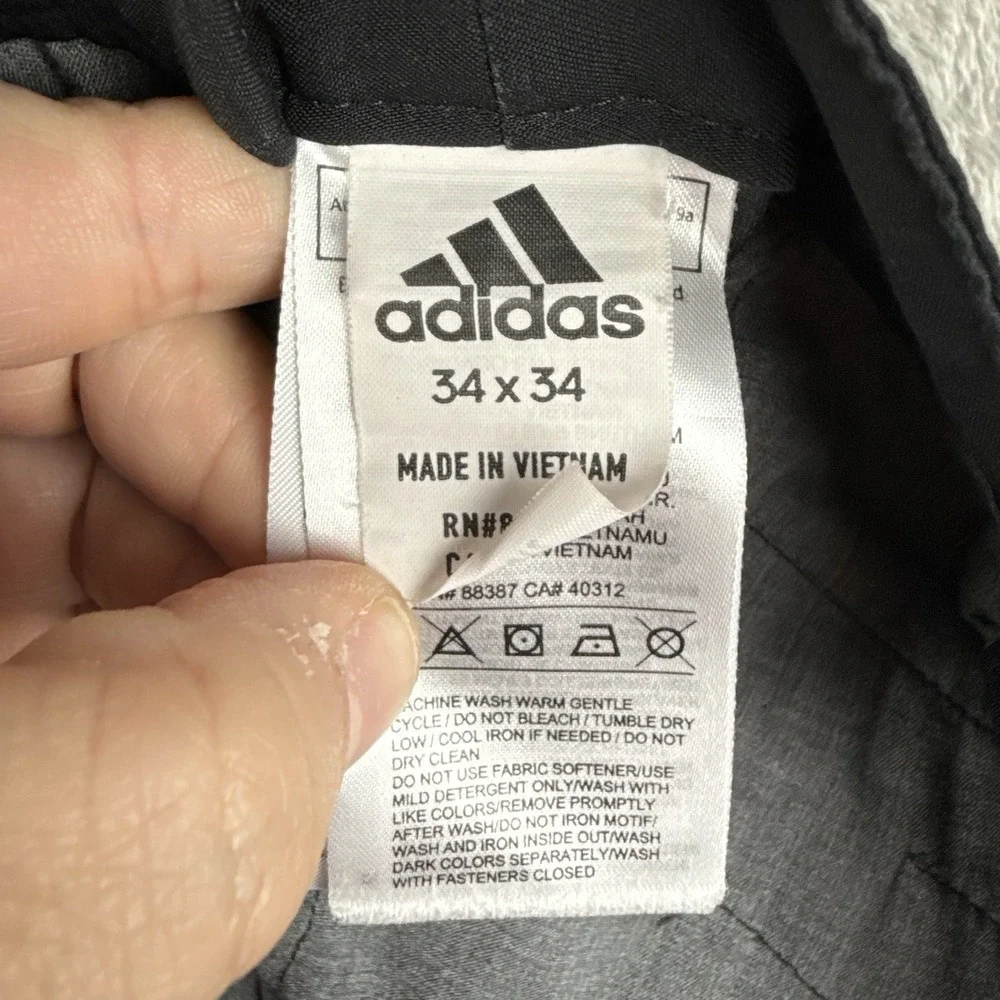 Adidas Golf Pants Men 34x34 Black Straight Leg Athletic Logo Athleisure Mid Rise